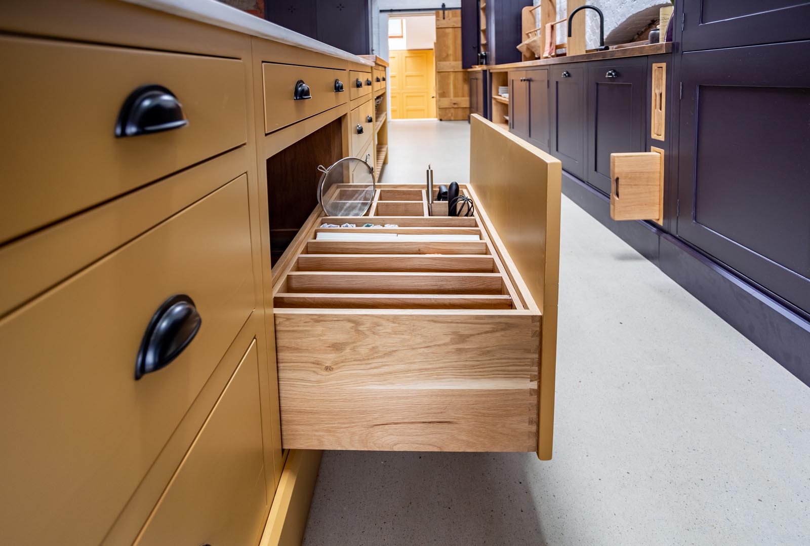 Close up shot of open drawer with bespoke compartments